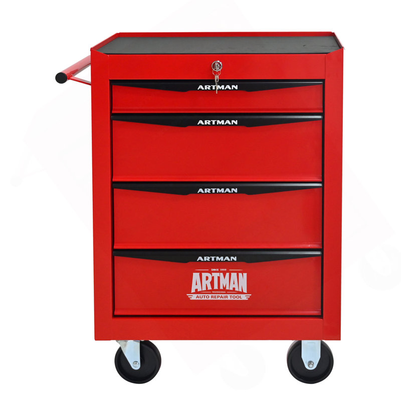 Metal Tool Chest With 4 Drawers, 20" 4-Drawer Tool Chest Cabinet With Ball Bearing Drawer Slides, Steel Tool Storage Box Organizer -Red&Black