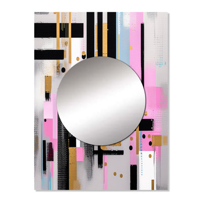Pink Gold Bold Stripes - Cubism Unique Wall Mirror Decor, Pink Large Mirror, Printed Metal Art