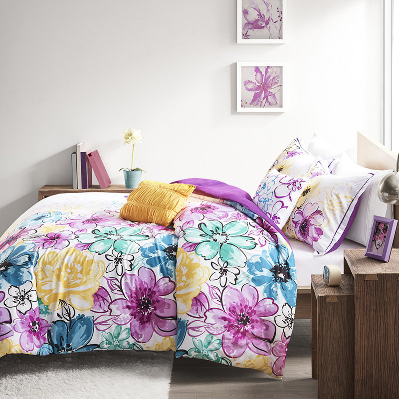 Édredon bleu floral pour lit simple / simple TG avec broderie, tissu