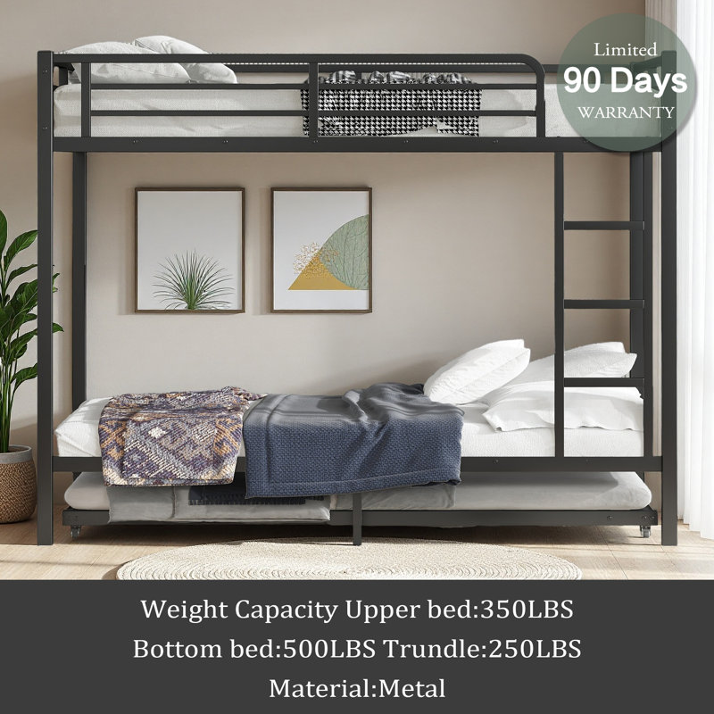 Metal Bunk Bed With Twin Size Trundle, Twin XL Over Twin XL