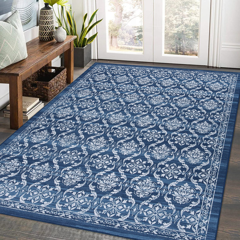 Tapis floral en polyester tressé à la machine Floral, Rectangulaire 3 pi x 5 pi