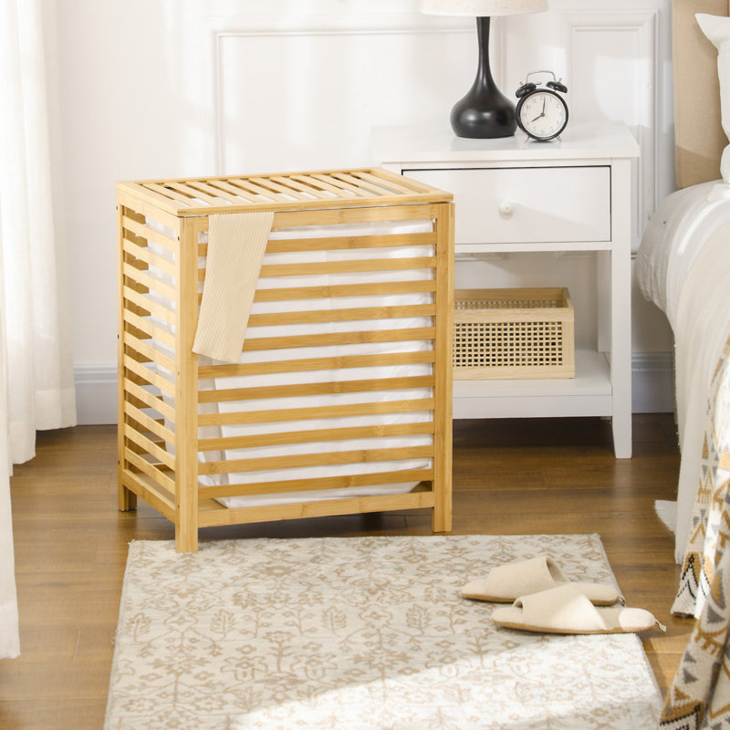 HOMCOM Bamboo Laundry Hamper With Lid, Natural, 23.5" H x 19.75" W x 14.25" D