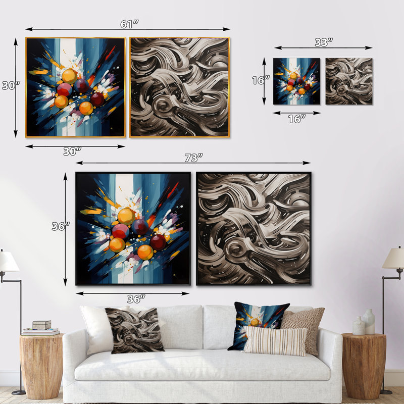 «Geometric Illusions - Abstract Shapes Square Collage», ensemble de 2, Cadre flottant noir, H 16 po x l 33 po