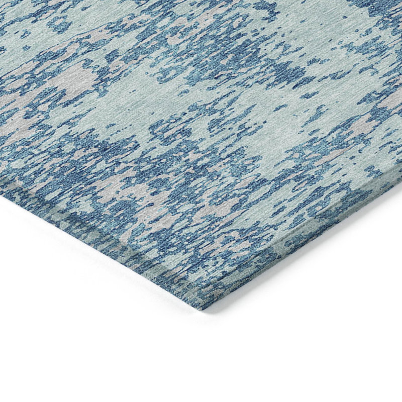 Tapis d'extérieur lavable abstrait bleu sarcelle et ivoire 5 pi x 8 pi