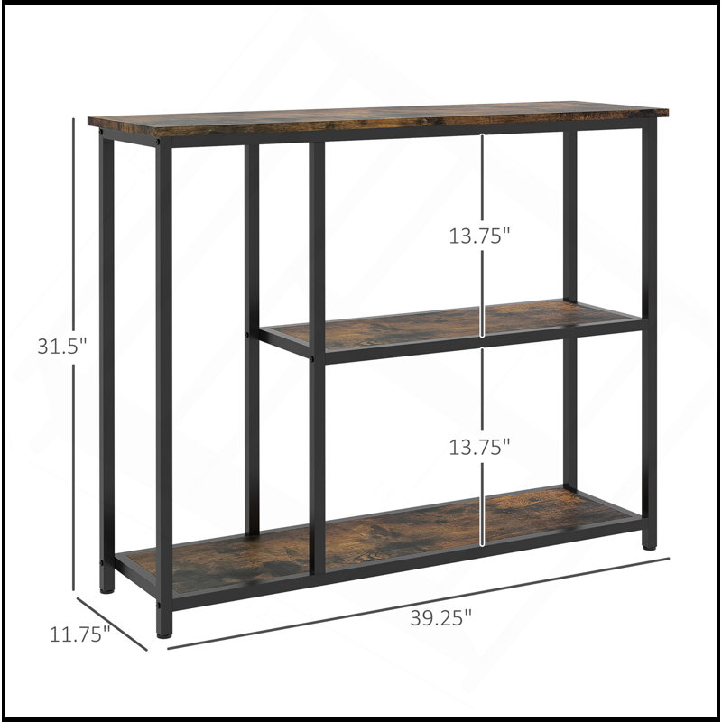 Console de 39 po, canapé moderne avec 2 tablettes de rangement, structure en acier, table d'entrée étroite pour le couloir, brun