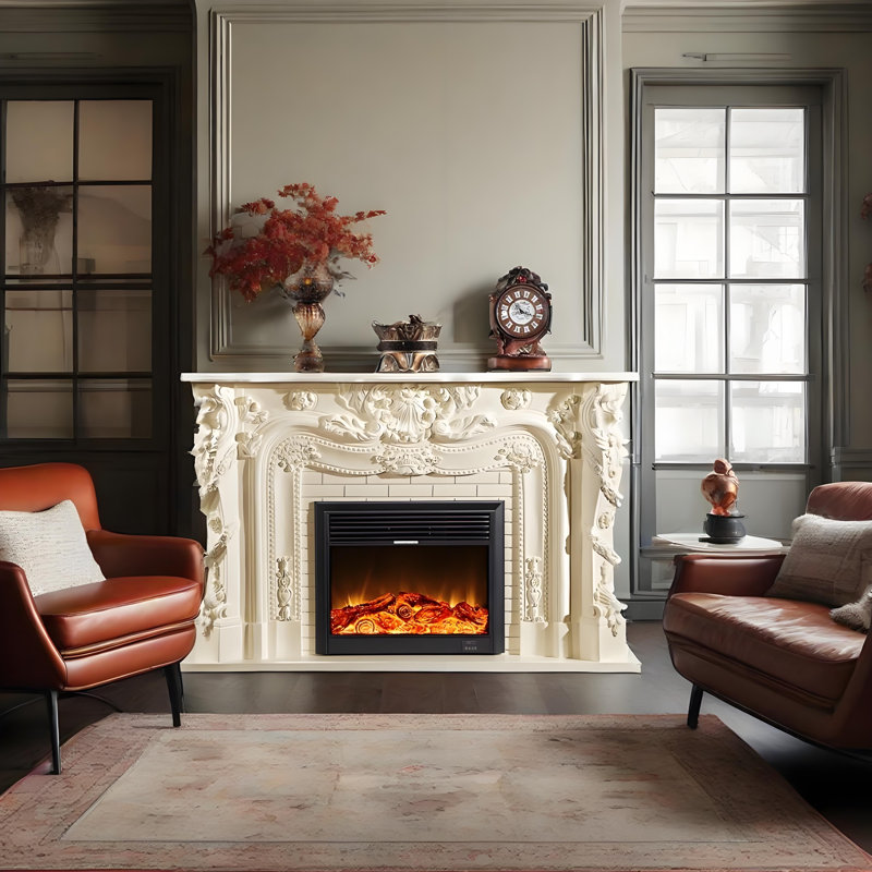 Foyer électrique en bois massif 73,23 ", Blanc