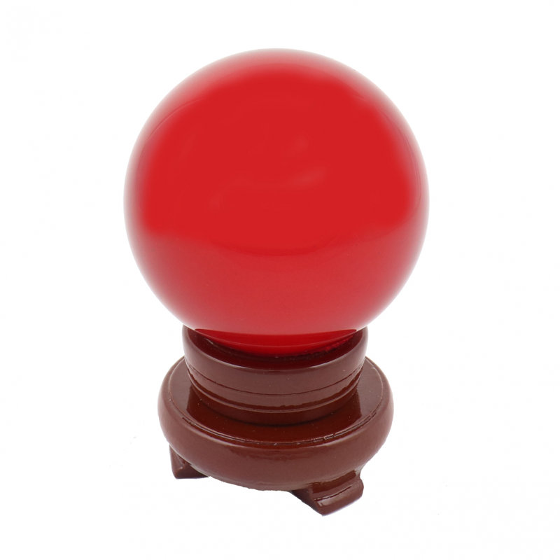 Sphère de cristal avec support rotatif en bois, Rouge
