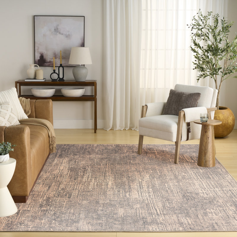 Tapis taupe Nourison Botanical Washables 5 pi x 7 pi, Taupe, Rectangle 5 pi x 7 pi