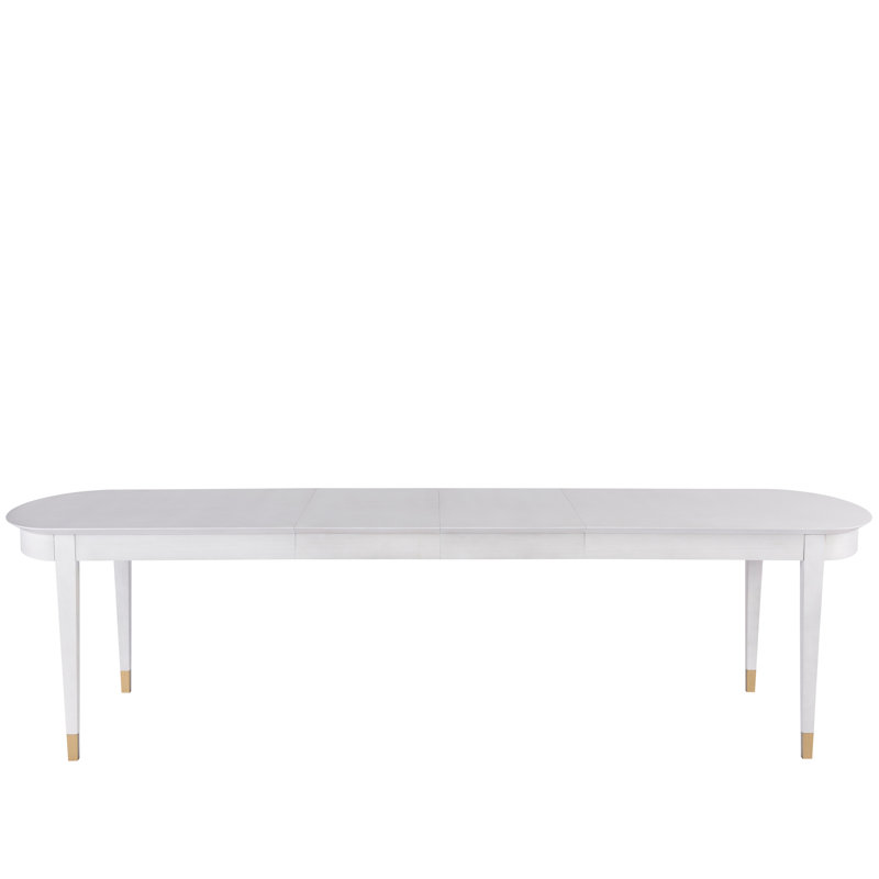 White Wood Extendable Rectangular Dining Table with Gold Accents