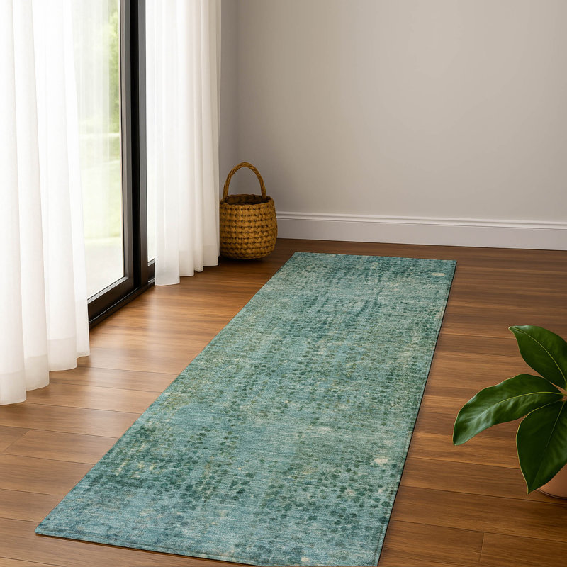 Premium Machine Washable Mayfield Abstract Rug, 2'3" x 7'6" Runner, Teal