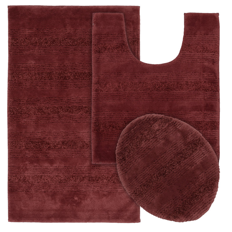 Ensemble de tapis de bain en nylon 3 pièces avec envers antidérapant Maaza, Rouge piment