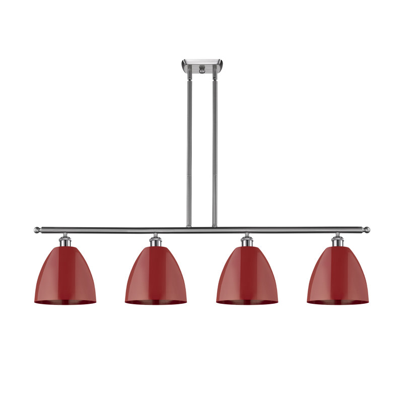Lustre 4 lumières Plymouth Dome, Rouge, Nickel satiné brossé