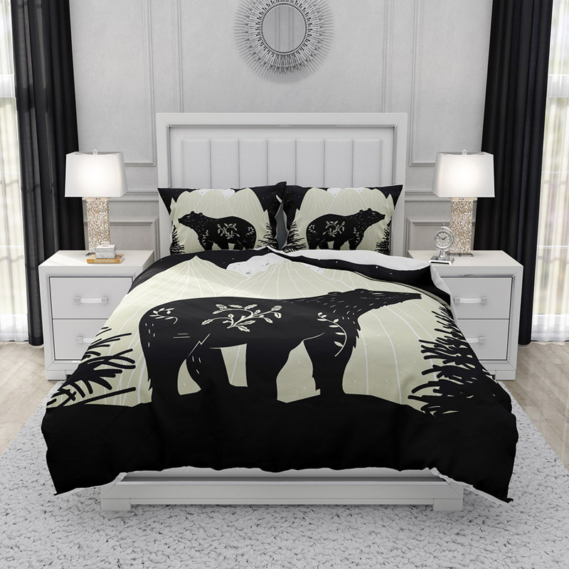  Ensemble de housse de couette en microfibre noir et blanc 3 pièces, Housse de couette simple et deux taies décorative