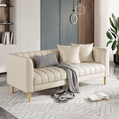 78 Inch Faux Leather Sofa Couch – Modern 3-Seater with Deep Seating, Ergonomic High-Resilience Foam Cushions