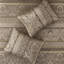 Couette 6 pièces - Grand lit/très grand lit, brun/doré, rayures et motifs de feuilles, coussins décoratifs réversibles