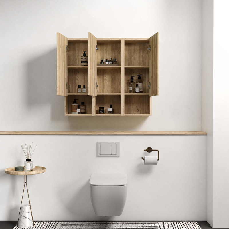 Set Of 3 Bathroom Floating Storage Side Cabinet With Open Storage For Small Space(11.82-Inch Width*3), Oak