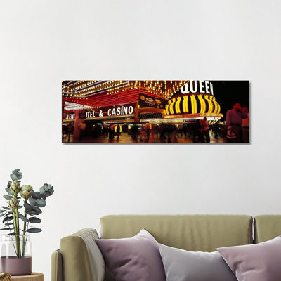 Casino Lit Up At Night, Four Queens, Fremont Street, Las Vegas, Clark County, Nevada, USA - Wrapped Canvas Panoramic Print