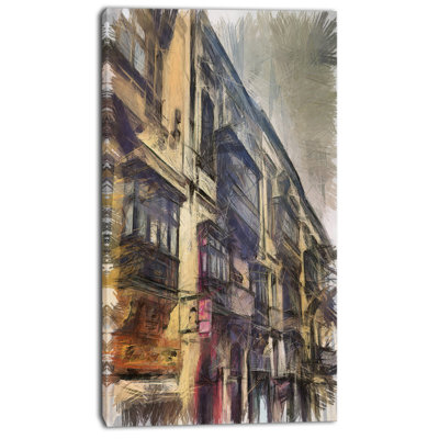 « old city street aquarelle painting », reproduction d’art sur toile tendue