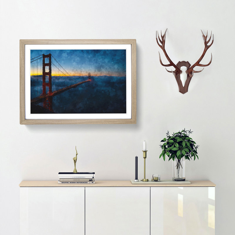 The Golden Gate Bridge - Painting, Oak Single Picture Frame Wood, 24cm H x 33cm W x 2cm D