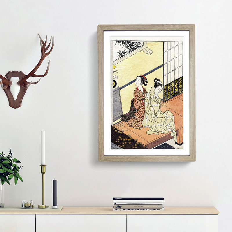 Chime of the Clock by Harunobu Suzuki - Picture Frame Painting Print, 36cm H x 27cm W x 2cm D, Oak Framed