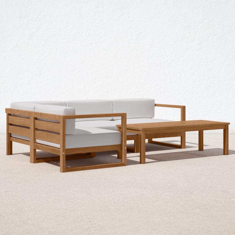 Upland 5-Piece Teak Wood Outdoor Sectional Sofa Set with Table