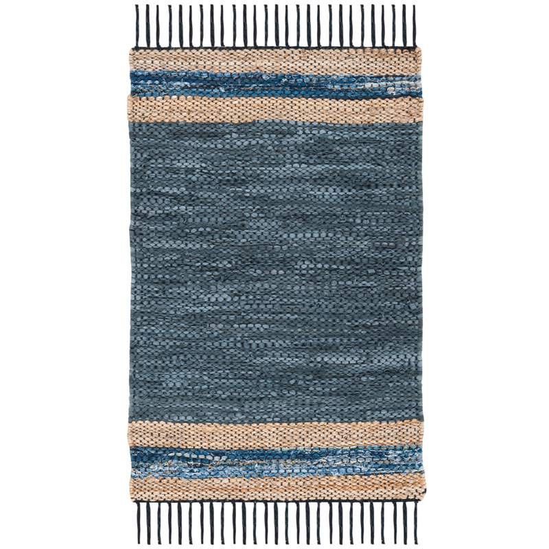 Tapis bleu / beige tissé à la main Patrick, Rectangulaire 8 pi x 10 pi