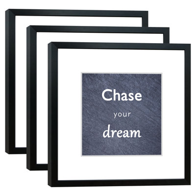 8x8 Picture Frame Set of 3 with Real Glass Black Aluminum Photo Frame for Pictures 5x5 with Mat or 8x8 Without Mat Wall Gallery or Tabletop display Metal Picture Frames