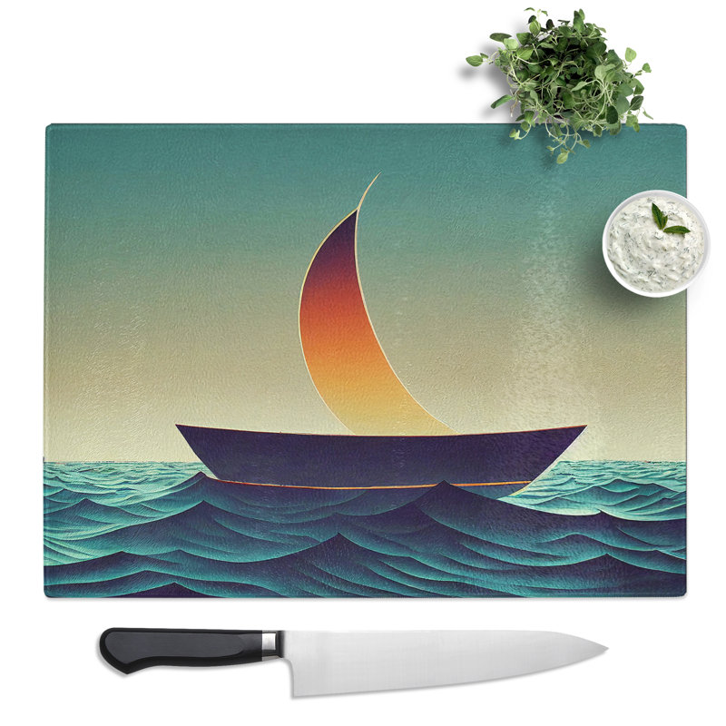 Glowing Sailing Boat  Glass Chopping Board