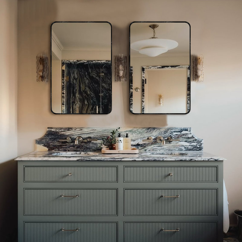 Ensemble de 2 miroirs muraux Viridiana, 30 po x 22 po, Noir