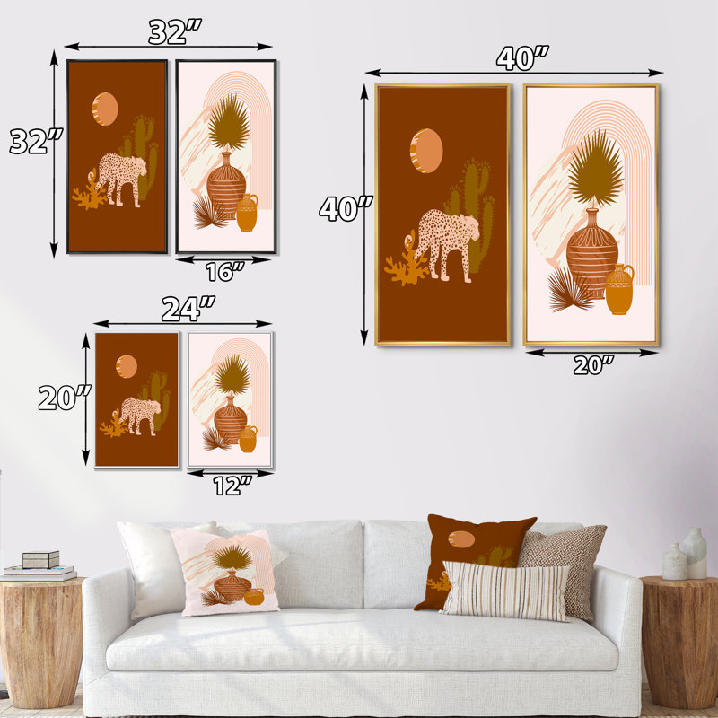 «Tropical Boho Wildlife Decor III», ensemble de 2 impressions, H 40 po x l 40 po x P 1,5 po, Cadre doré