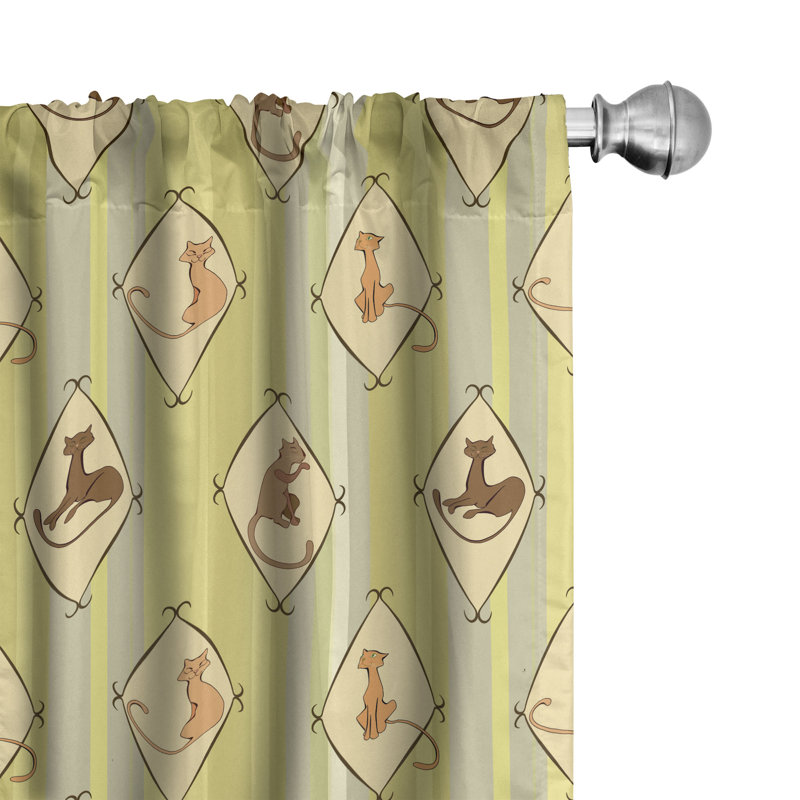 Rideaux 4 panneaux East Urban Home Cats, motifs de chats en losanges, vert moutarde et avocat, L 56 po x L 84 po