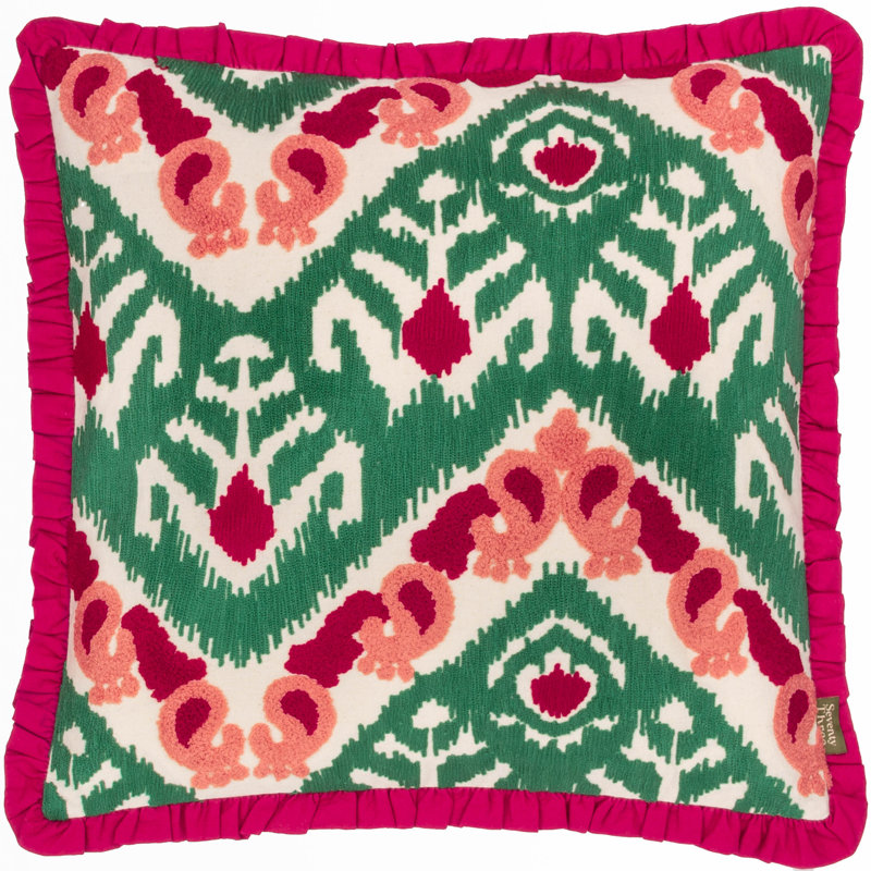 Henderson Ikat Square Throw Cushion, Pink/Green Ikat 