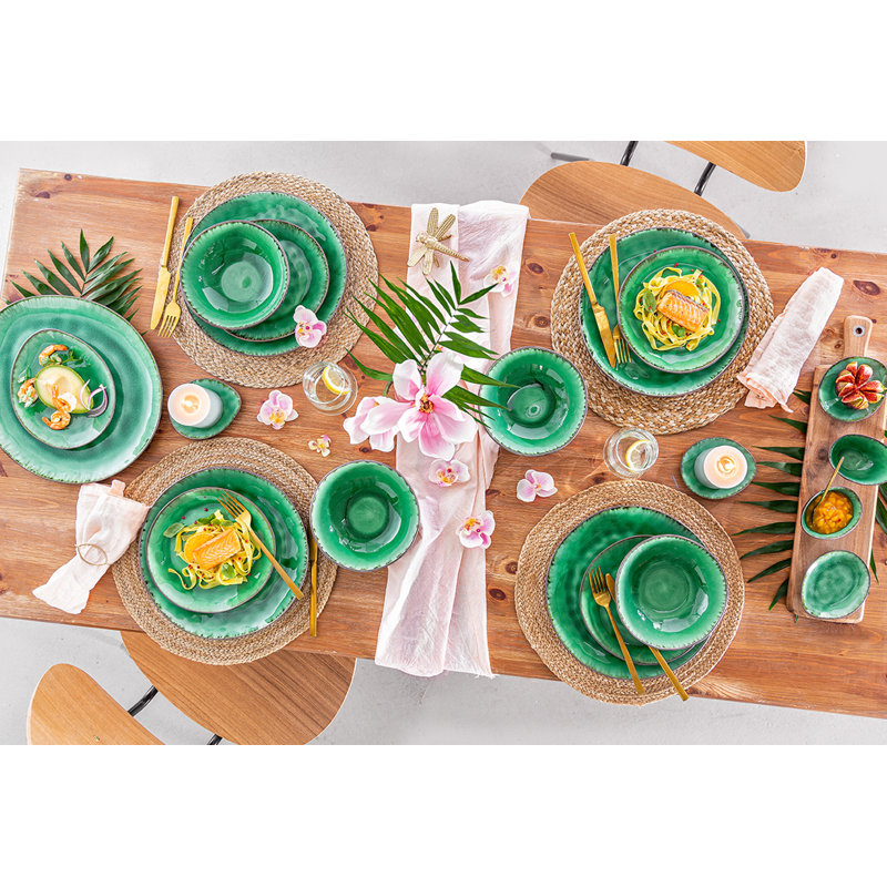 Ruffin 4 Piece Porcelain China Dinnerware Set, Service for 4