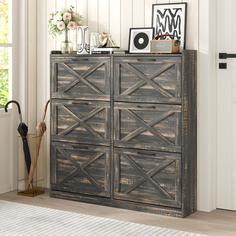 Grande armoire de rangement pour chaussures, Chêne rustique foncé
