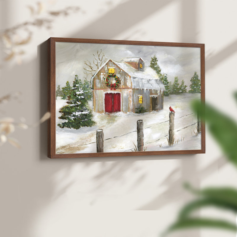Winter Barn -Framed Print - Restickable, H 8 po x l 10 po, Noyer