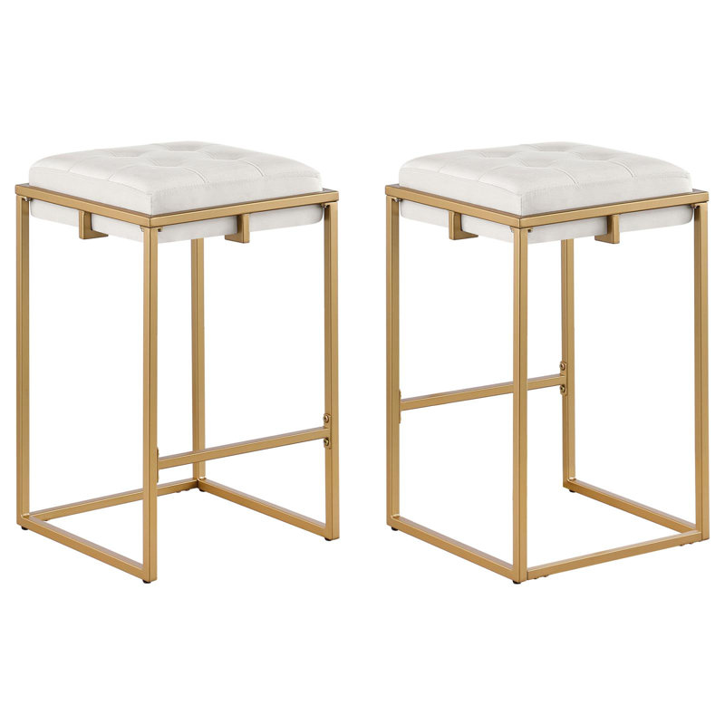 Beige and Gold Square Counter Height Stools (Set of 2)