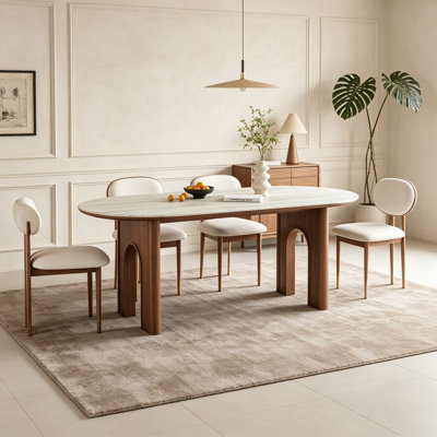 Simple Slab Rock Ash Oval Dining Table