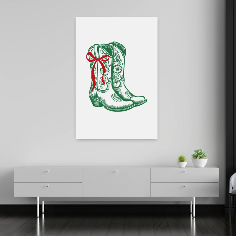 Festive Cowboy bottes classique rustique abstrait hiver, impression d'art mural, 60" H x 40" W