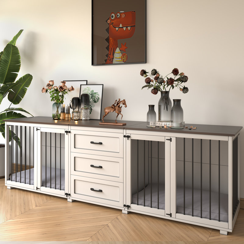 Caisse pour chien en bois avec 3 tiroirs Furniture Style, Gris / Blanc