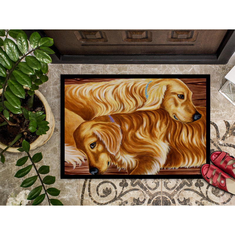 Tapis d'extérieur antidérapant Zeus and Chloie the Golden Retriever, Rectangle 2 pi x 3 pi