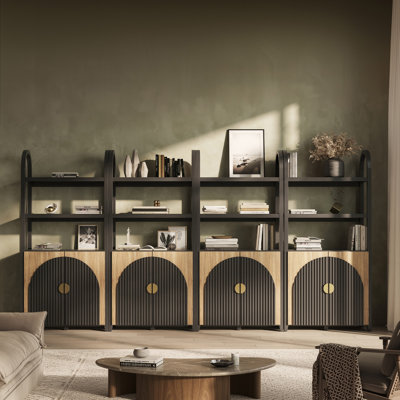 Bibliothèque à 3 niveaux avec tablettes arquées et rangement de 72 po de hauteur, ensemble de 4