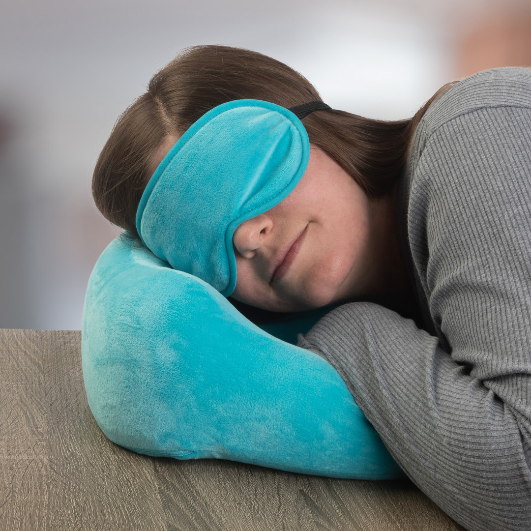 Greger Travel Neck Pillow Set - Memory Foam Pillow, Fleece Blanket, and Eye Mask Travel Essentials Alwyn Home