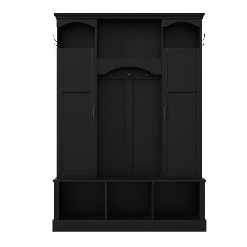 Entryway and Mudroom 55.1 Inch All-in-One Hall Tree Arched Farmhouse Style Matte Black Particle Board Coat Rack