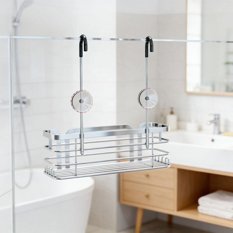 Organisateur de douche à suspendre - Rangement pour salle de bain avec 6 crochets, 2 façons d'installation, fabrication en acier inoxydable antirouille, aucun perçage requis