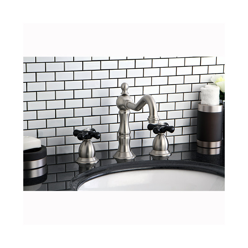 Kingston Brass Duchess Two-Handle 3-Hole Deck Mount Widespread Bathroom Faucet with Brass Pop-Up Drain, Brushed Nickel
