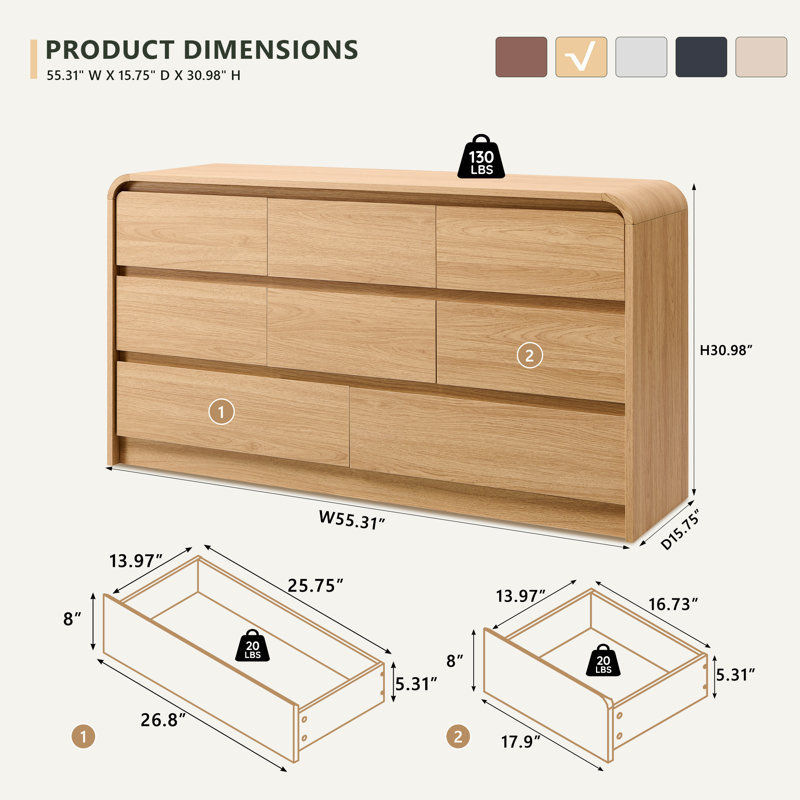 55.31 " W 8 - Drawer Dresser, Natural