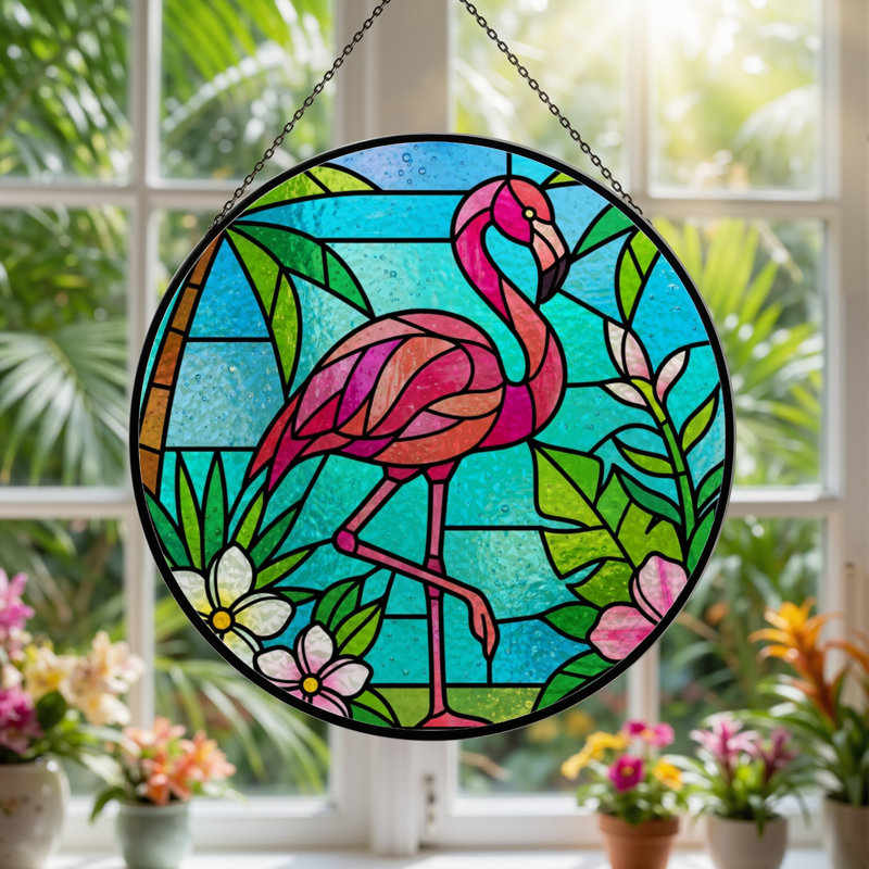 Panneau de vitrail de jardin 12 "H Flamingo, H 12 po x l 12 po