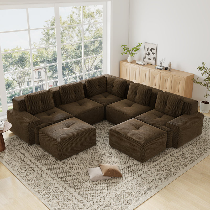 Canapé d'angle modulaire en velours côtelé Boneless, Brun
