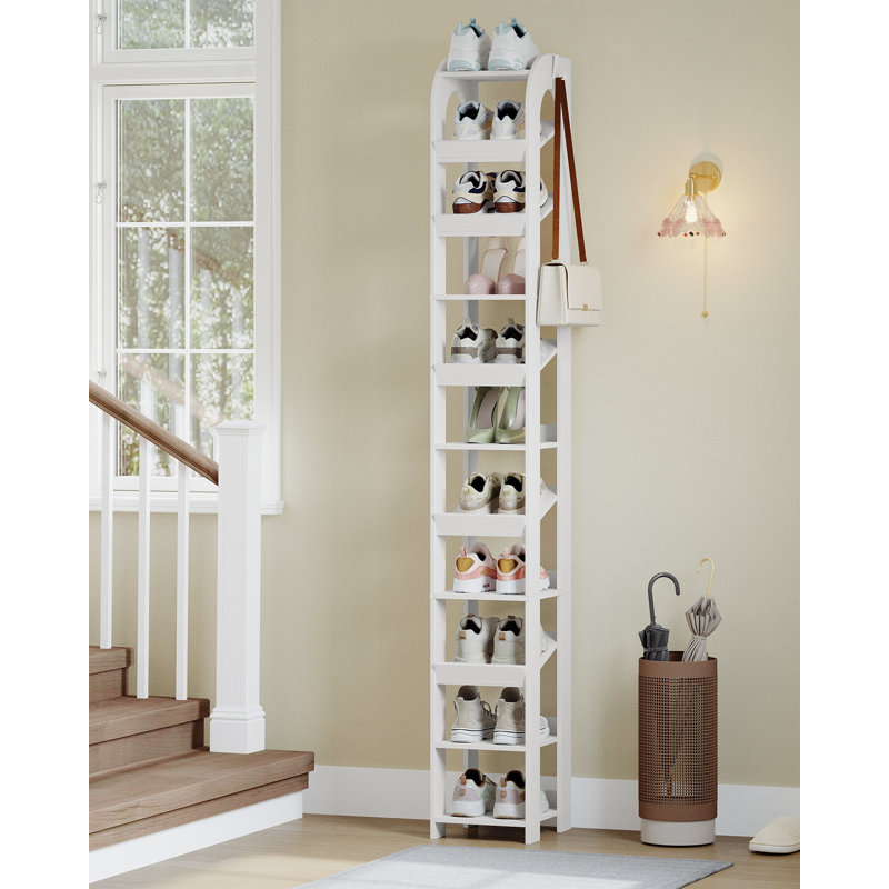 Vertical Shoe Rack, Shoe Shelves for Small Space, Freestanding Closet Wooden Shoes Organizer with Hooks, Adjustable Shoes Tower for Entryway, Living Room, 11 Tier(25W cm) 
