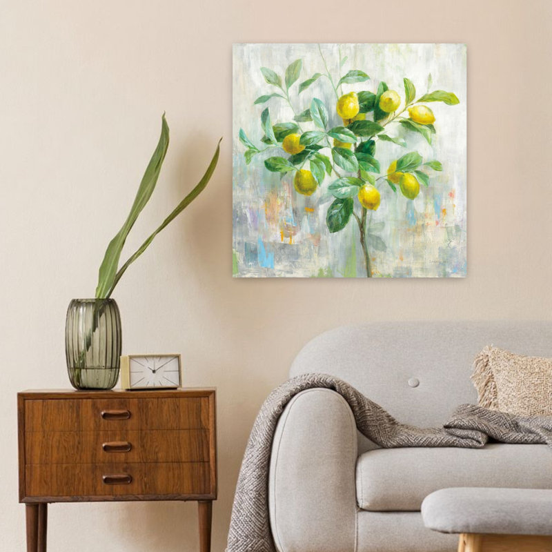 Art contemporain branche de citron avec art botanique, H 24 po x l 24 po